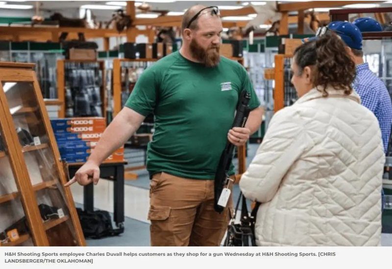 The H&H Shooting Sports Firearm Salesman shows customers shotguns for Sale in Oklahoma City
